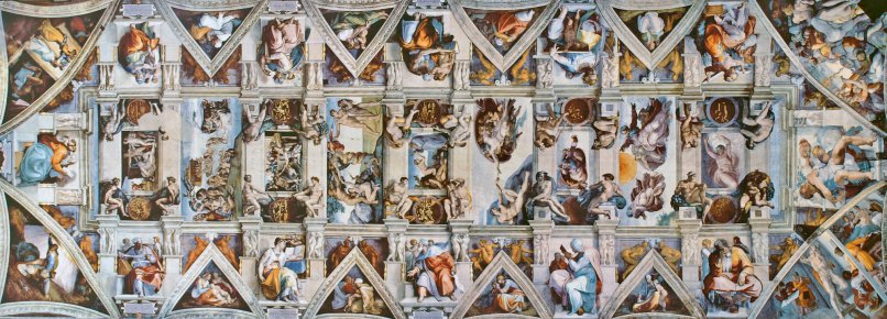 the Sistine Chapel ceiling, showing several scenes from Genesis