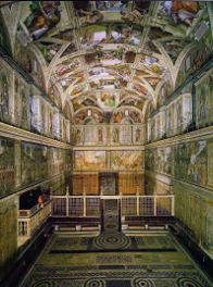 inside the Sistine Chapel, facing the entrance