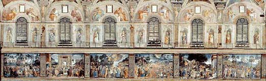 Southern wall of the Sistine Chapel showing scenes from Moses' life.